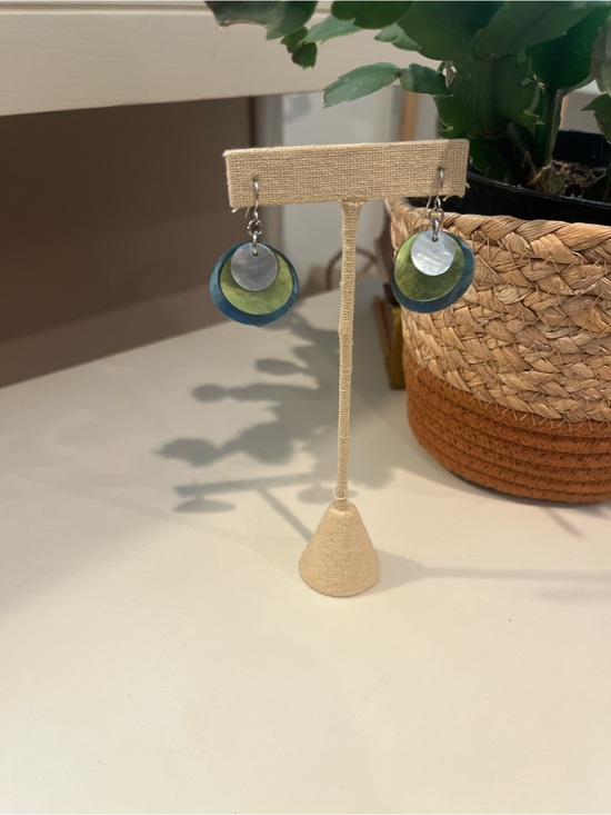 Jewelry - Pretty Capiz Shell Disc Earrings in blue and lime green